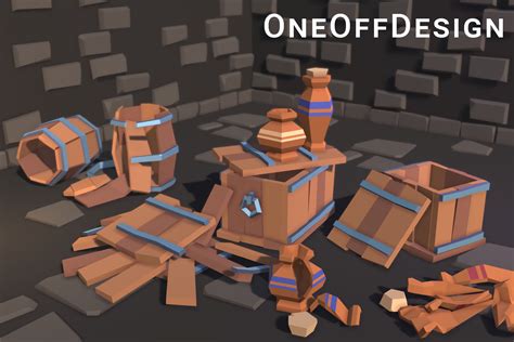 Lowpoly Destructible Crates Barrels And Jars Stylized Cartoon Asset