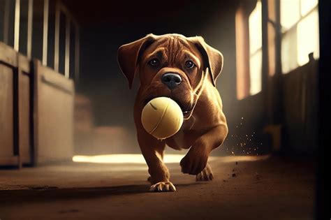 Un Perro Con Una Pelota En La Boca Foto Premium