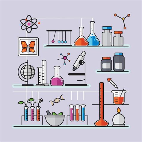 illustration  chemistry laboratory instruments set  stock