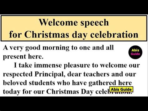 Welcome Speech For Christmas Day Celebration Christmas Welcome Speech