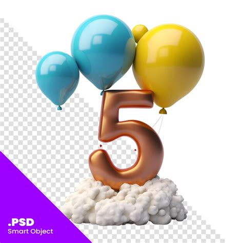 Premium Psd Number Birthday Celebration Balloon With Clouds And