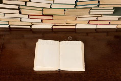 Open Book On The Desk With Background Of Books Stock Image Image Of