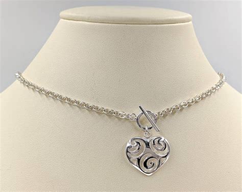 925 Sterling Silver Heart Toggle Necklace Heart Toggle Puffy Etsy