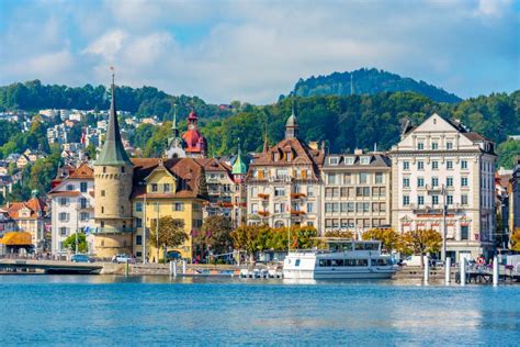 Old Town of Luzern from Waterfront of Lake Lucerne, Switzerland Stock ...