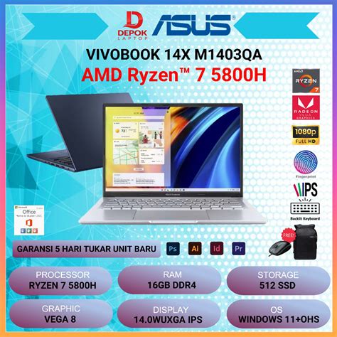 Jual Laptop Asus Vivobook 14x M1403qa Amd Ryzen 7 5800h 16gb 512gb Vega7 Windows 11 Ohs 14