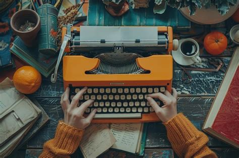 Premium Photo A Person Typing On An Old Fashioned Typewriter