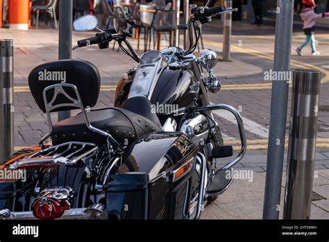 Motorcycle Classics View Of Chopper Motorcycles Parked In The Street