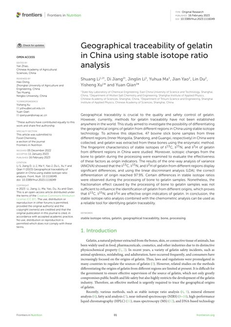 Pdf Geographical Traceability Of Gelatin In China Using Stable