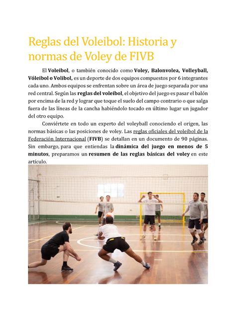 Reglas del Voleibol Educación física Reglas del Voleibol Historia