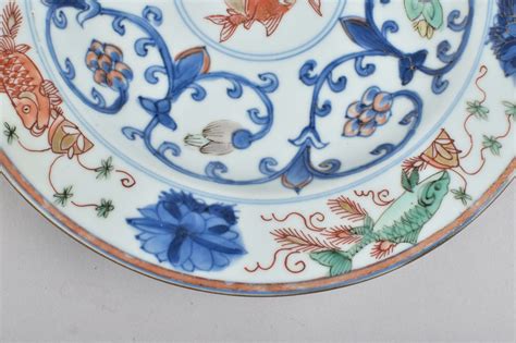 Plate Decorated In The Famille Verte Palette With Fish Porcelain