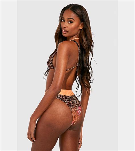 Buy Boohoo Duo Beaded Tropical Leopard Bikini Set In Orange 6thstreet