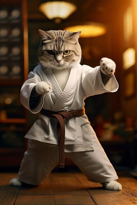 Cat In Karate Suit Demonstrating Martial Arts Charm Cute Cats And Dogs