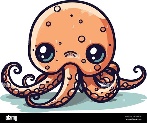 Cute Cartoon Octopus Vector Illustration Isolated On White Background