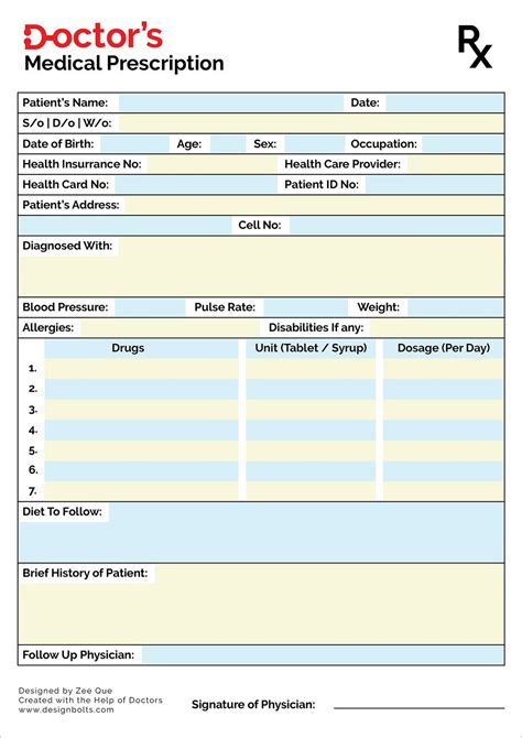 Editable Prescription Pad Template Microsoft Word Free