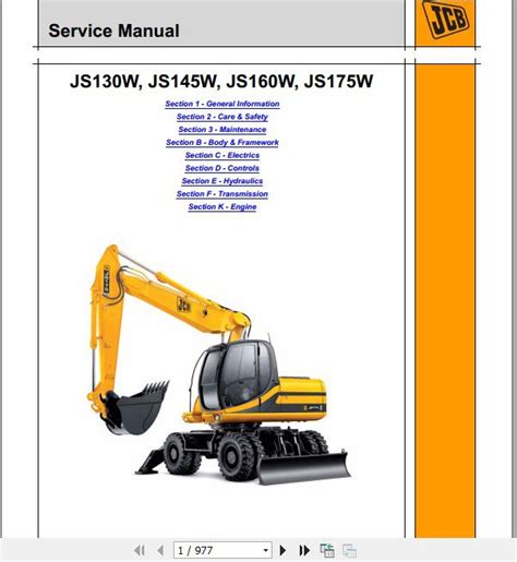 JCB Excavator JS130 175W Isuzu Tier 3 Sevice Manual