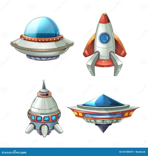 Spaceship And UFO Vector Set In Cartoon Style | CartoonDealer.com #64108039