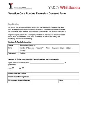 Fillable Online Whittlesea Ymca Org Vacation Care Routine Excursion