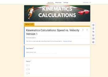 Kinematics Calculations Speed Vs Velocity Google Quiz Form 20 Pack