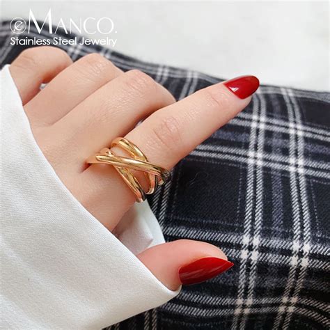 Emanco Simple Weave Cross Multilayer Wide Ring For Women Party Fine