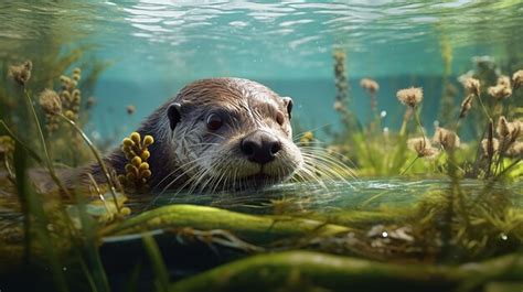 Premium AI Image | otter swimming in the water