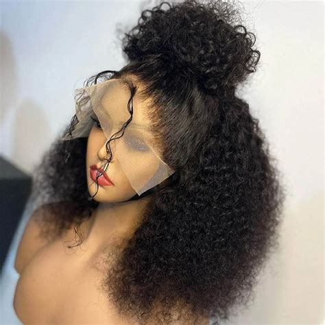 Perruque Lace Front Wig Sans Colle Boucl E Noire Cr Pue Pour Femme