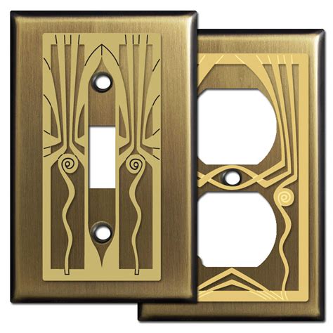 Retro Art Deco Period Switch Plates In Antique Brass Kyle Design