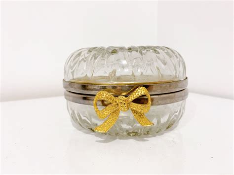 Crystal Round Jewellery Trinket Hinged Lid Box With Bow Etsy