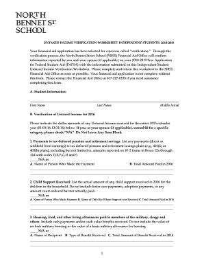 Fillable Online UNTAXED INCOME VERIFICATION WORKSHEET INDEPENDENT