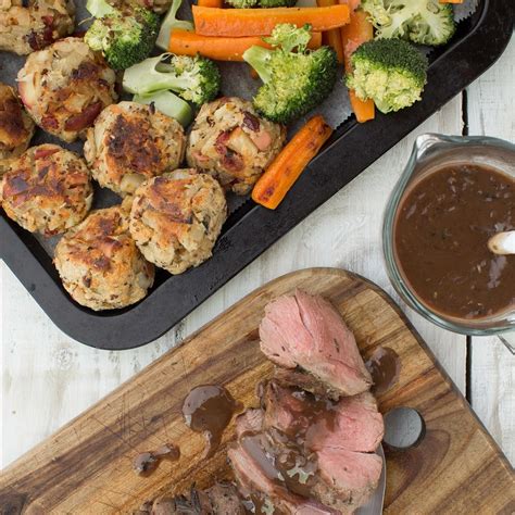 Butterflied Lamb Leg With Cranberry Stuffing Balls And Roasted Vegetables Stuffing Balls Large