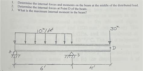 Solved Determine The Internal Forces And Moments On The Beam Chegg