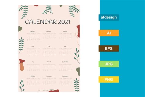 Wall Calendar 2021 With Natural Abstract Graphic By Semu Creative