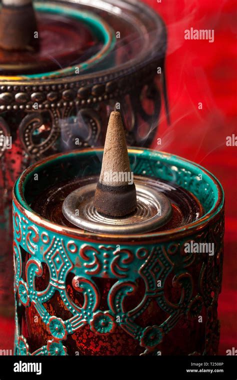 Burning Aromatic Incense Cones Stock Photo Alamy