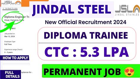 JINDAL STAINLESS New Recruitment 2024 Diploma Trainee CTC 5 3 LPA