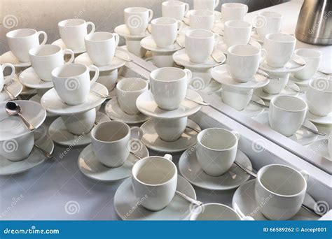 Coffee Cups Lined Up In Cafeteria Or Coffee House Stock Photo Image