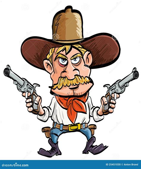 Cartoon Cowboy Carrying Two Handguns Vector Illustration