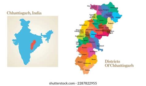 Administrative Political Map State Chhattisgarh India Stock Vector