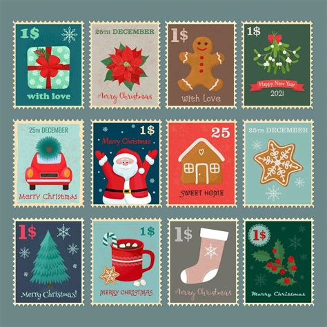 Christmas postage stamps set. Vector isolated illustration 27379287 ...