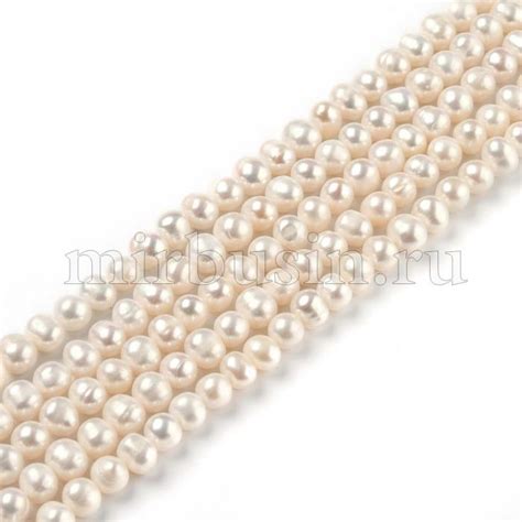Жемчуг Натуральный Пресноводный, Круглый, Цвет: Биск, 6-7х6-8мм, Отв ...