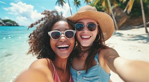 Premium Photo Multiracial Friends Taking Selfie On Tropical Beach