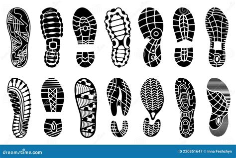 Footprints Human Shoes Silhouette Vector Set Isolated On White