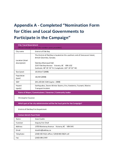 Fillable Online Appendix A Nomination Form Role Model City Doc Fax