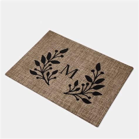 Rustic Burlap Farmhuse Laurels Monogrammed Doorm Doormat Zazzle