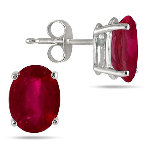 Szul Women S X Mm All Natural Oval Ruby Stud Earrings In Sterling