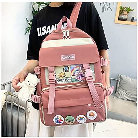 Mochila Kawaii Escolar De Piezas Con Colgante De Oso De