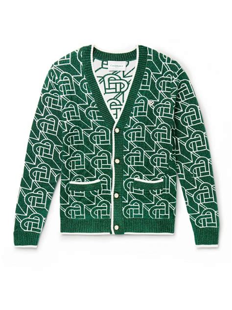 Casablanca Slim Fit Metallic Jacquard Knit Cardigan Green Casablanca