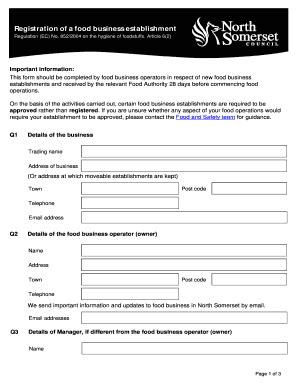 Fillable Online N Somerset Gov Registration Of A Food Business