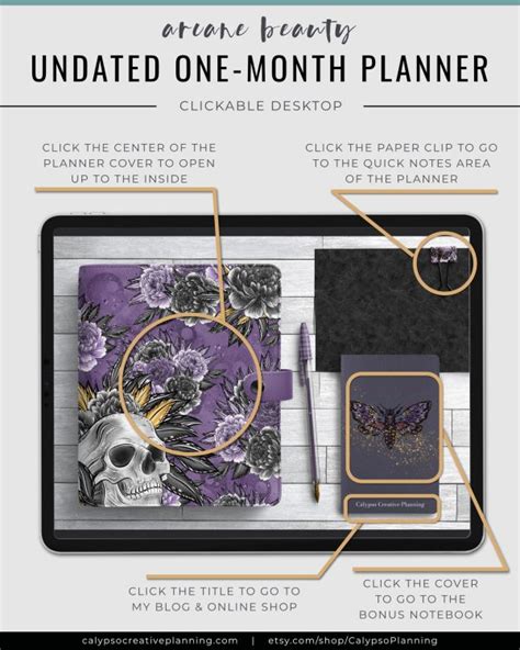 Arcane Beauty Undated One Month Digital Planner Calypso Creative Planning