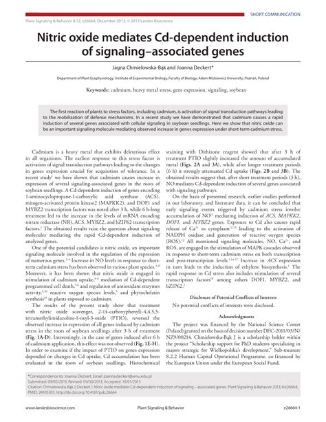 Pdf Nitric Oxide Mediates Cd Dependent Induction Of Signaling