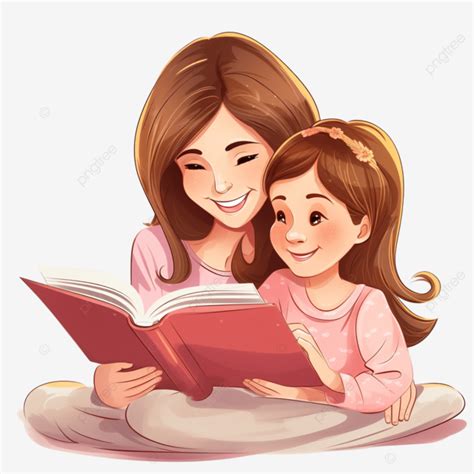 Mother Reading Book For Her Daughter Mother Read Book Png