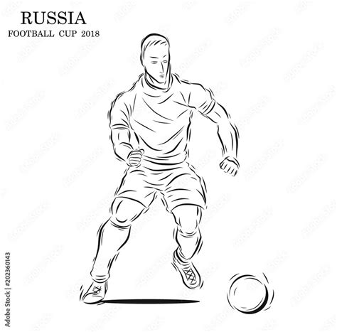 Football Player Vector By Hand Drawing Soccer Sport Sketch On White